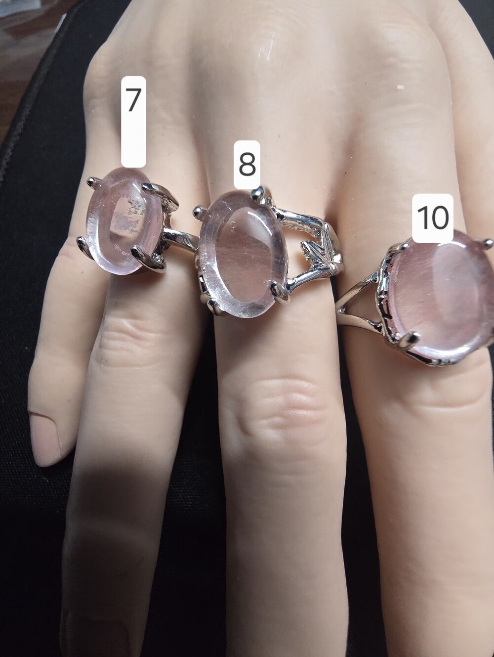 Pink Natural Stone Oval Statement Ring Silver, Choose Size 7, 8 or 10